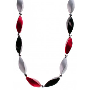 Satin Swirls Necklace: Red, Silver & Black
