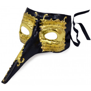 Casanova Long Nose Mask: Black & Gold