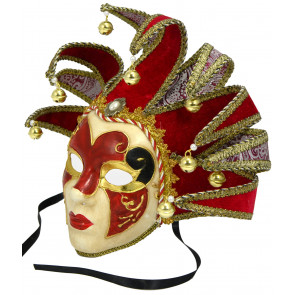 Velvet Elegance Jester Mask: Red