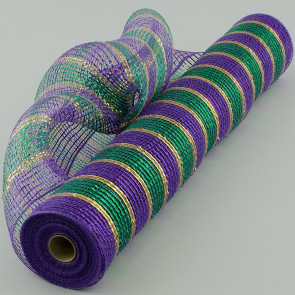 21" Poly Deco Mesh: Metallic Purple, Green & Stripes (10 Yards)