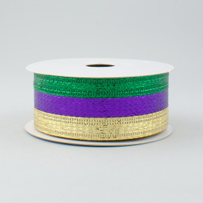 1.5" Stripe Metallic Lame Ribbon: Purple, Green & Gold (10 Yards)