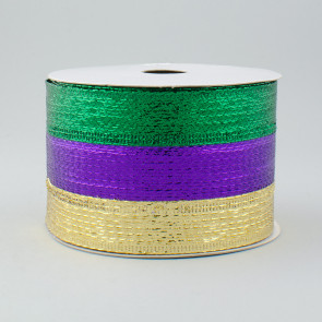 2.5" Stripe Metallic Lame Ribbon: Purple, Green & Gold (10 Yards)	 