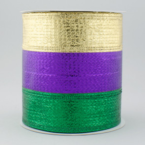 4" Stripe Metallic Lame Ribbon: Purple, Green & Gold (10 Yards) 