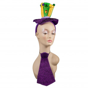 Mardi Gras Top Hat Headband & Necktie Set
