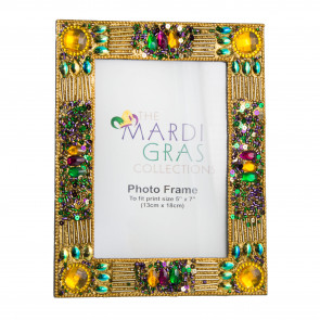 Mardi Gras Gold Jewel Glitter Frame (5" x 7") 
