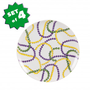 8" Round Ceramic Mardi Gras Bead Plate (Set of 4)