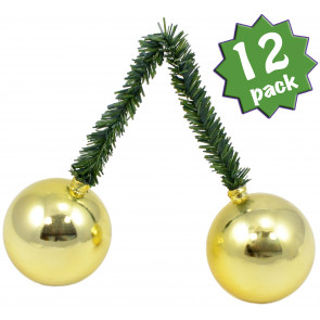 6" Green Tinsel Ties w/ 50mm Balls: Gold (Set of 12)