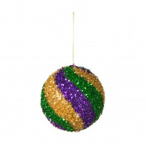 100MM Tinsel Swirl Ball Ornament: Mardi Gras