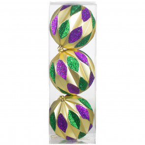 4" Ribbed Ball Ornament: Mardi Gras (3)