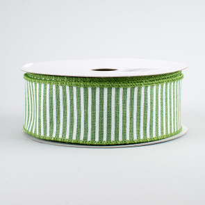 1.5" Royal Canvas Pinstripe Ribbon: Clover Green & White