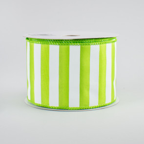 2.5" Medium Stripe Ribbon: Lime Green & White (10 Yards)