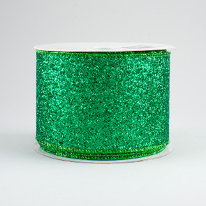 2.5" Glitter On Metallic Ribbon: Emerald (10 Yards)