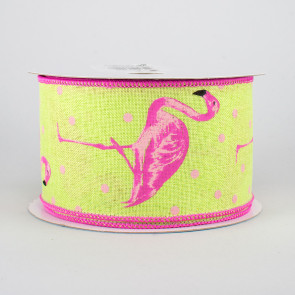 2.5" Flamingo Ribbon: Bright Green & Pink (10 Yards)