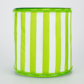 4" Medium Stripe Ribbon: Lime Green & White (10 Yards)