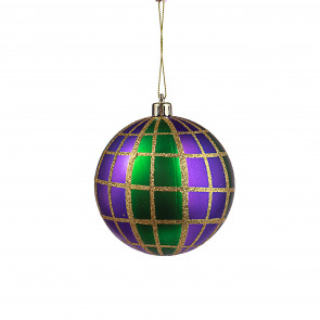 100MM Plaid Ball Ornament: Mardi Gras