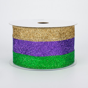 2.5" Glitter Stripe Ribbon: PGG Mardi Gras (10 Yards)