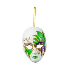 4" White Mardi Gras Mask Ornament: Feather Spray
