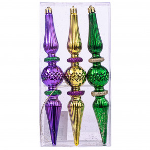 9" Finial Ornaments: Purple, Green, Gold (3)