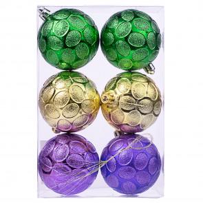 2.75" Circular Pattern Round Ornament: Purple, Green, Gold (6)