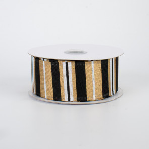1.5" Horizontal Stripe Ribbon: Metallic Gold & Black (10 Yards)