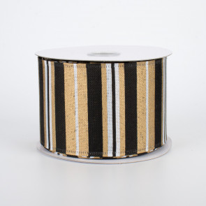 2.5" Horizontal Stripe Ribbon: Metallic Gold & Black (10 Yards)