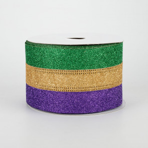 2.5" Glitter Stripe Ribbon: Mardi Gras (10 Yards)