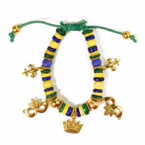 Mardi Gras Wooden Bead Charm Bracelet