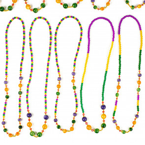 31" Hand-Strung Glass Mardi Gras Beads (12)