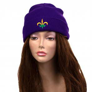 Purple Fleur de Lis Knit Hat