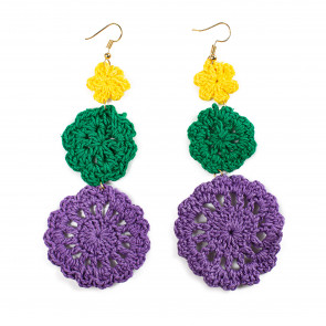 4" Purple, Green & Yellow Triple Crochet Earring