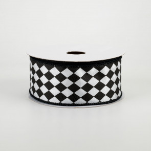 1.5" Small Harlequin Ribbon: Black & White (10 Yards)