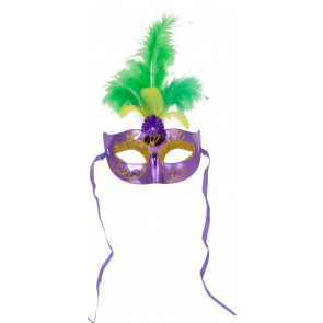 Metallic Glitter Feather Mask: Mardi Gras Purple