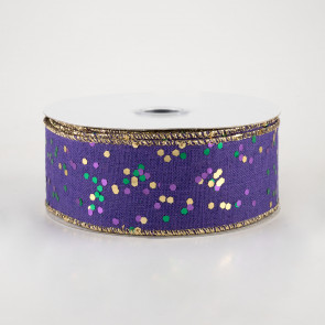 1.5" Sprinkled Hexagon Glitter Ribbon: Purple, Emerald, Light Gold (10 Yards)