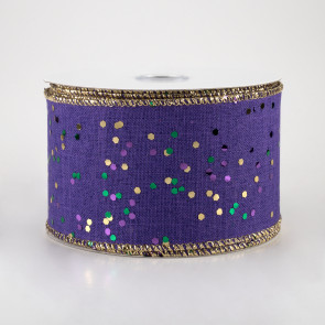 2.5" Sprinkled Hexagon Glitter Ribbon: Purple, Emerald, Light Gold (10 Yards)