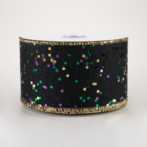 2.5" Sprinkled Hexagon Glitter Ribbon: Black, Purple, Emerald, Gold (10 Yards)