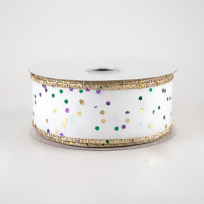1.5" Sprinkled Hexagon Glitter Ribbon: White, Purple, Emerald, Gold (10 Yards)