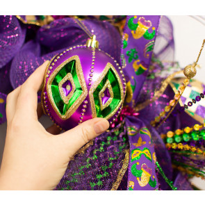 100MM Diamond Pattern Ball Ornament: Purple, Green, Gold