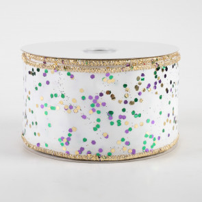 2.5" Sprinkled Hexagon Glitter Ribbon: White, Purple, Emerald, Gold (10 Yards)