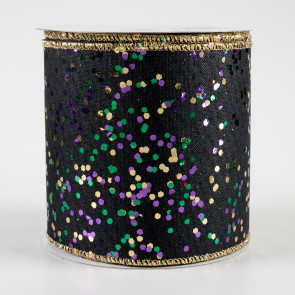 4" Sprinkled Hexagon Glitter Ribbon: Black, Purple, Emerald, Gold (10 Yards)