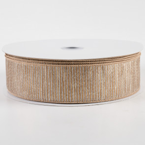 1.5" Woven Lines Ribbon: Beige & Gold (50 Yards)