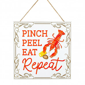 10" Square Wooden Sign: Pinch, Peel, Eat, Repeat Crawfish