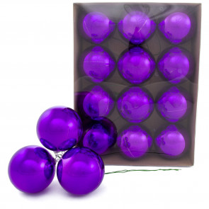 70MM Metallic Ball Ornament On Wire: Purple (12) 