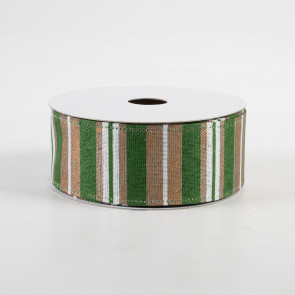 1.5" Horizontal Stripe Ribbon: Metallic Gold & Green (10 Yards)