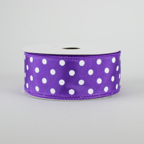 1.5" Purple Ribbon With White Polka Dot Pattern (10 Yards)
