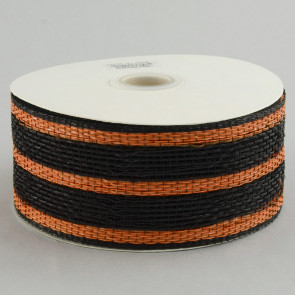 2.5" Poly Deco Mesh Ribbon: Metallic Black/Orange Stripe