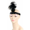 Black Sequin Flapper Headband with Feather