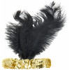 Gold Sequin Flapper Headband with Black Feather
