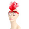 Red Sequin Flapper Head Band with Feather