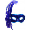 Sapphire Sequin Feather Mask: Blue