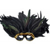 Black & Gold Sequin Band Feather Mask